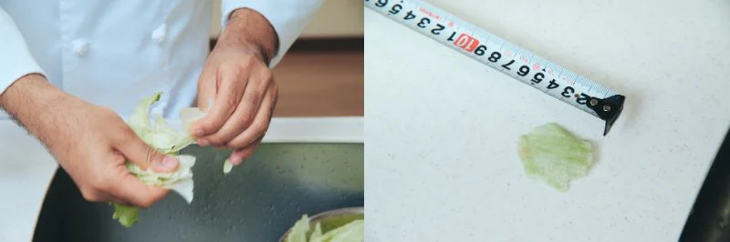 ポイント1:“手ちぎり”と“水さらし”で、鮮やかさとシャキッと感を作る!