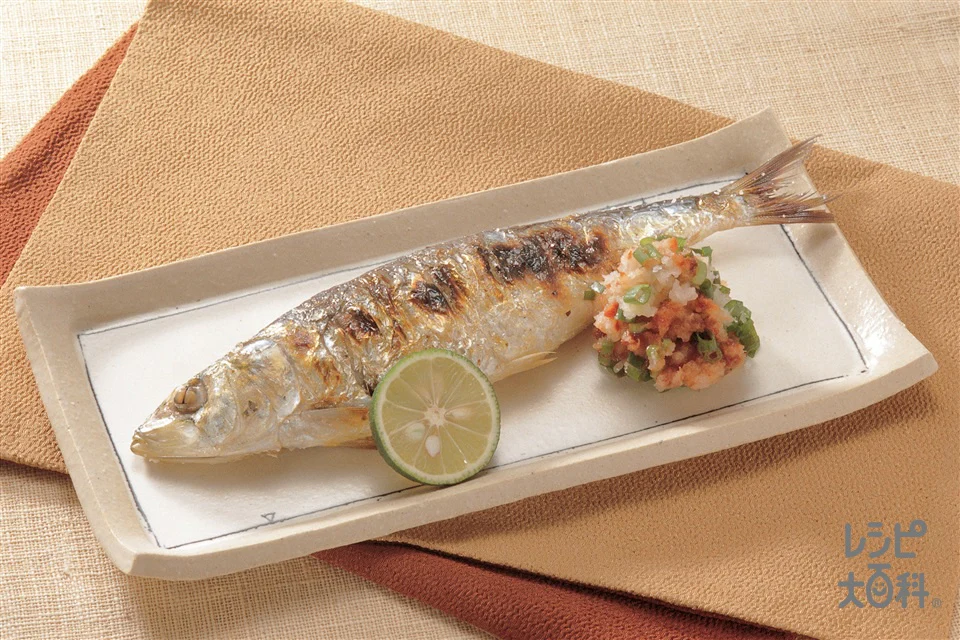 いわしの塩焼き、うま辛大根おろし添え