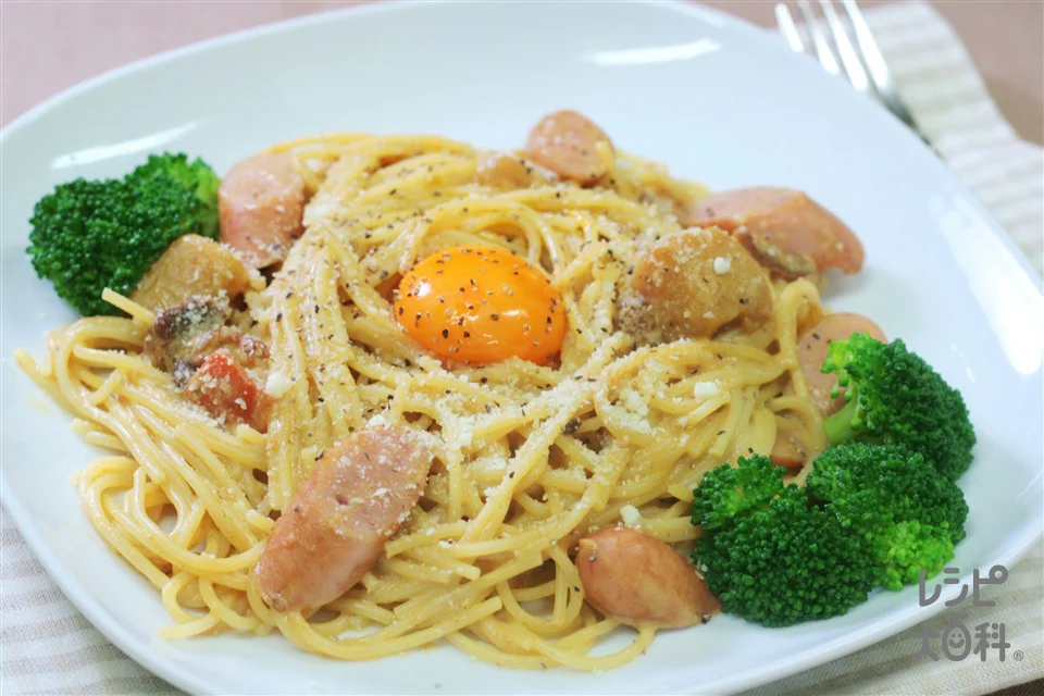 カレーカルボナーラ風パスタ