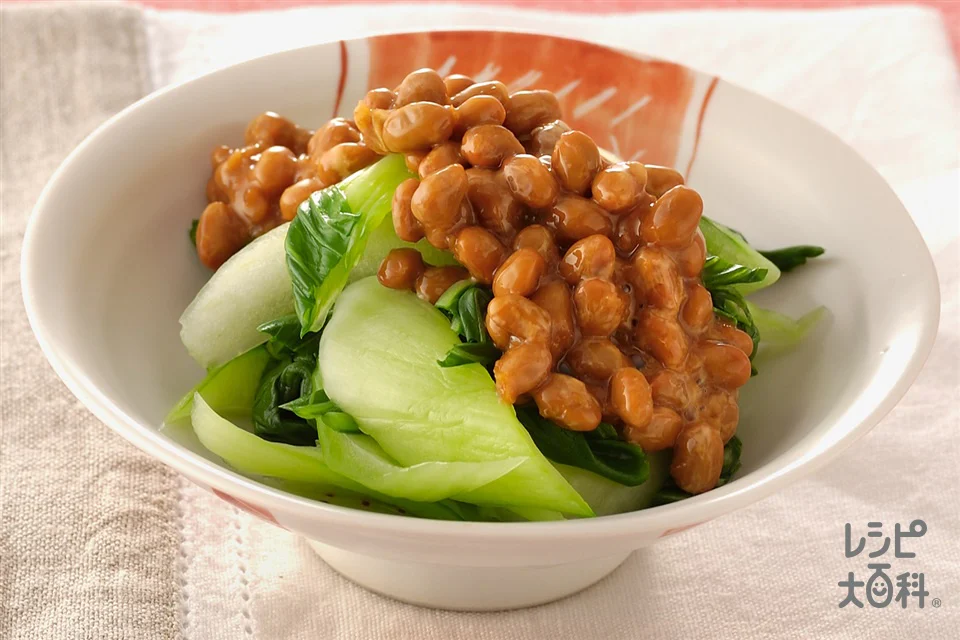 チンゲン菜の納豆じょうゆかけ