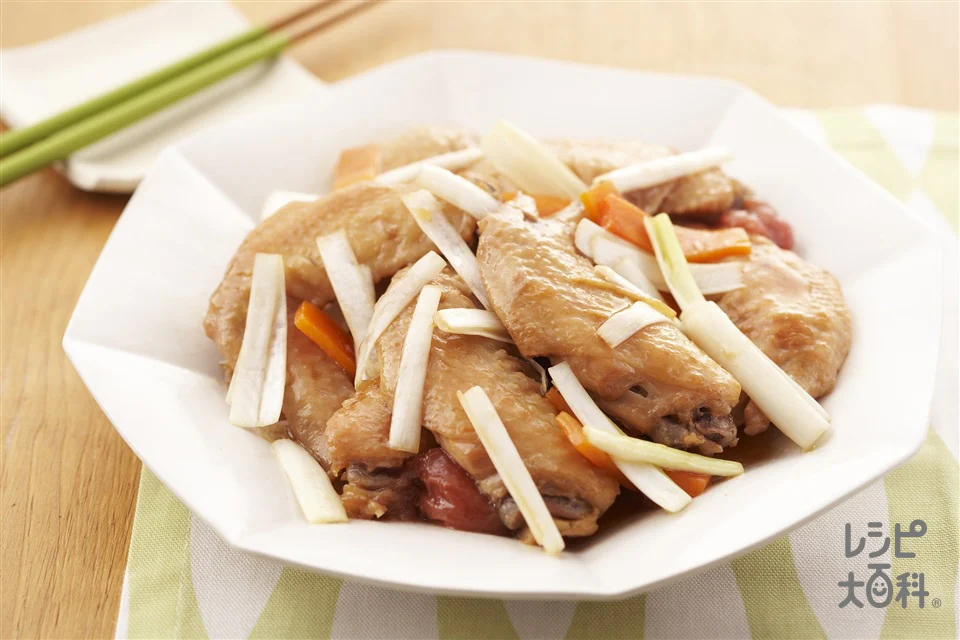 長葱と手羽先のだしうま煮 梅風味