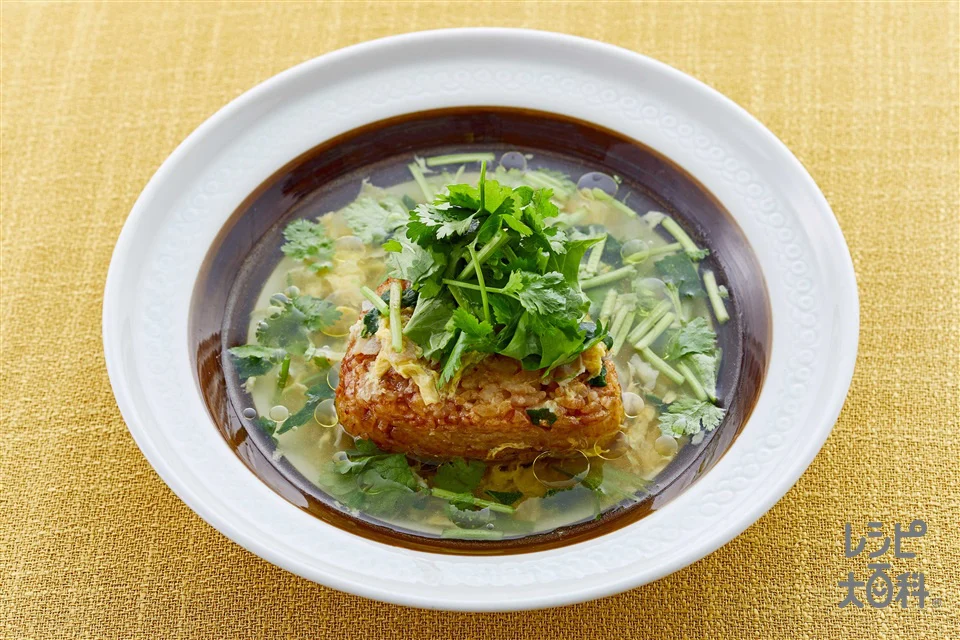 パクチー盛り!スープかけ焼きおにぎり