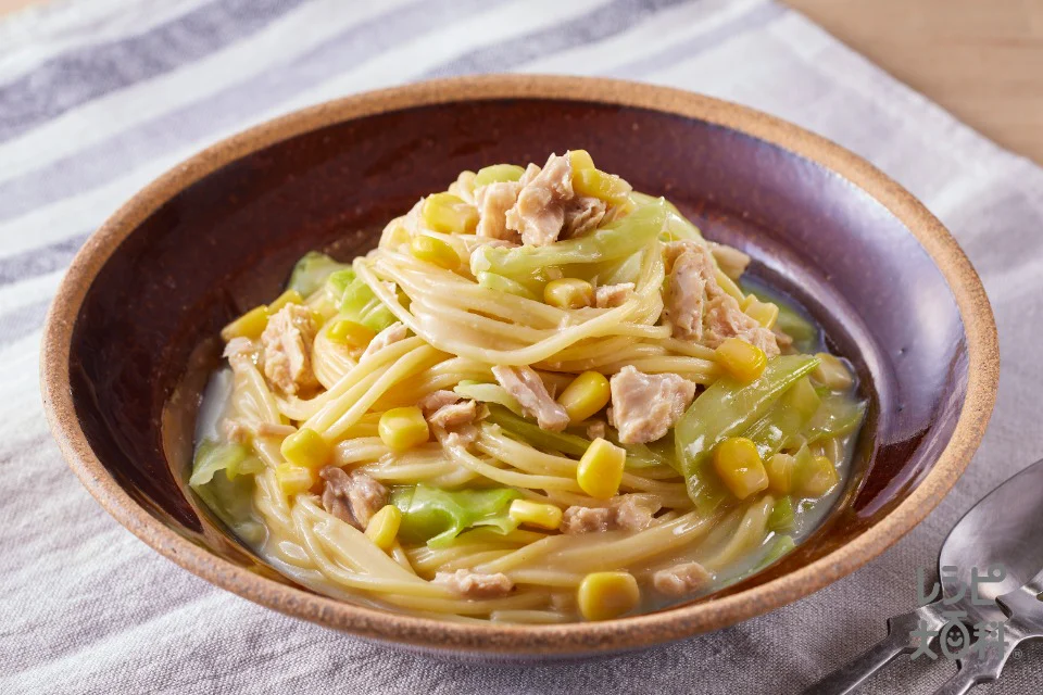 ツナとコーンの豆乳クリームパスタ