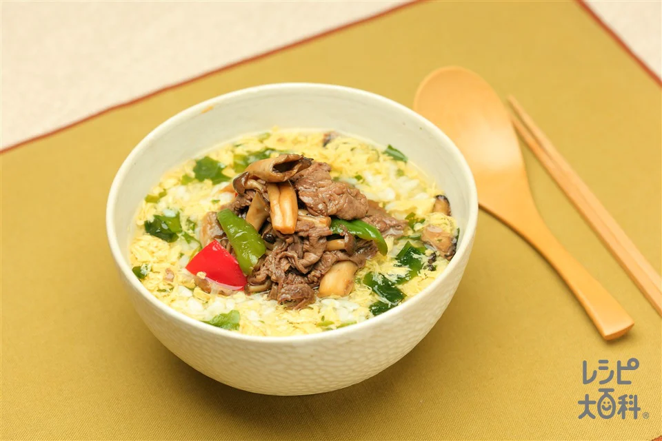 牛肉ときのこのスープかけごはん オイスター風味