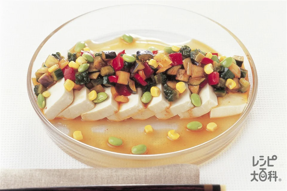 冷奴の夏野菜ピリ辛ソースかけ