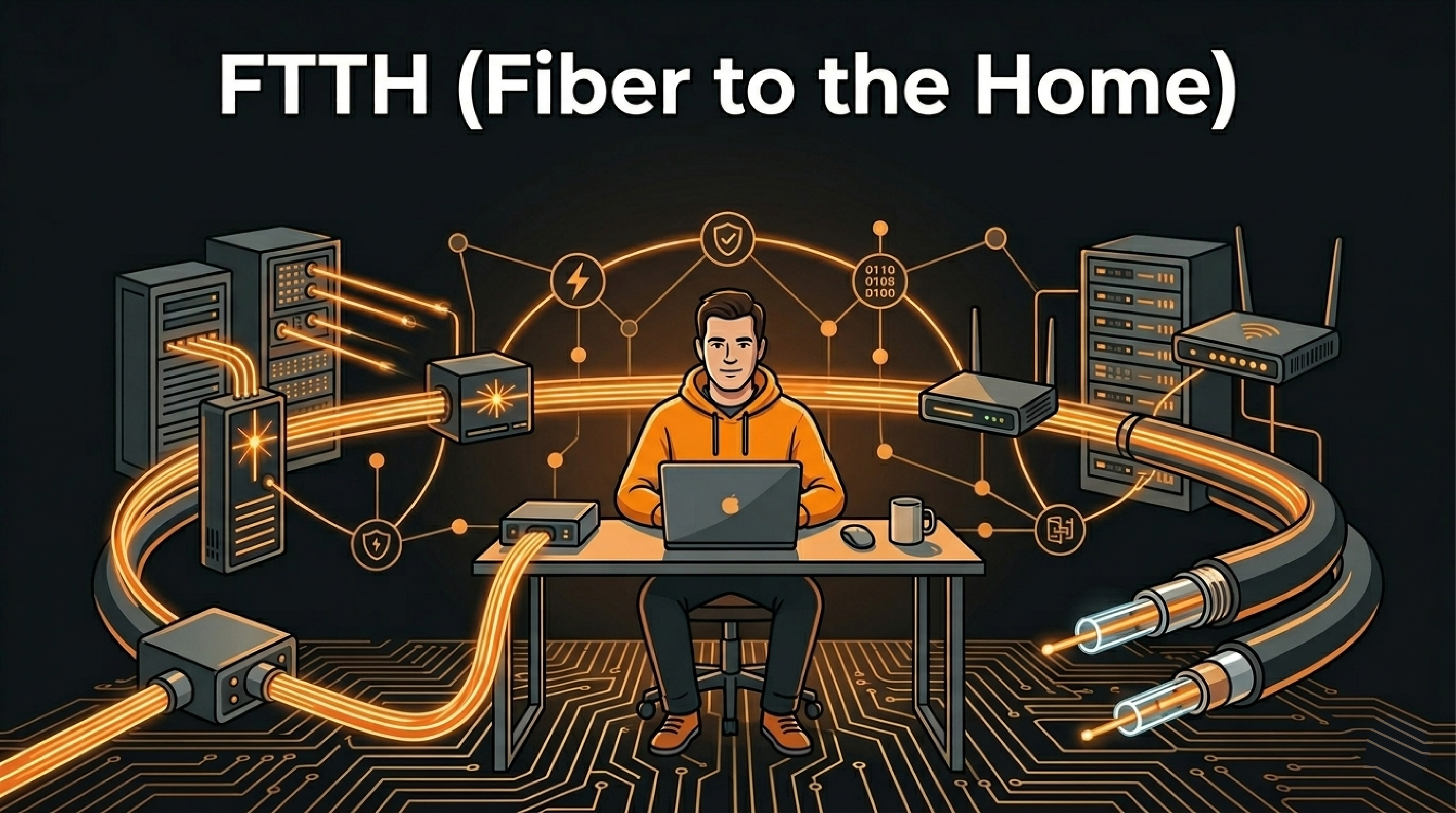 FTTHの仕組みを図解で解説｜光ファイバーがどうやって家まで届くのか