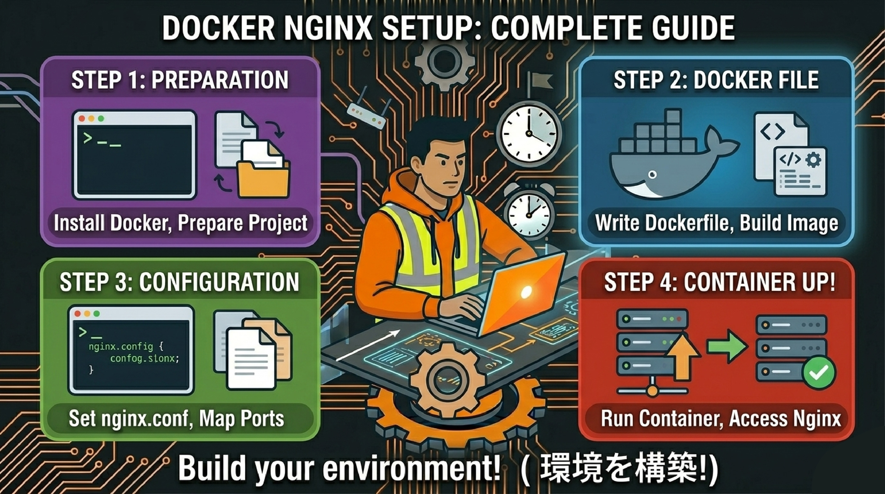DockerでNginxを構築する方法！基本コマンドからDocker Compose連携まで解説！