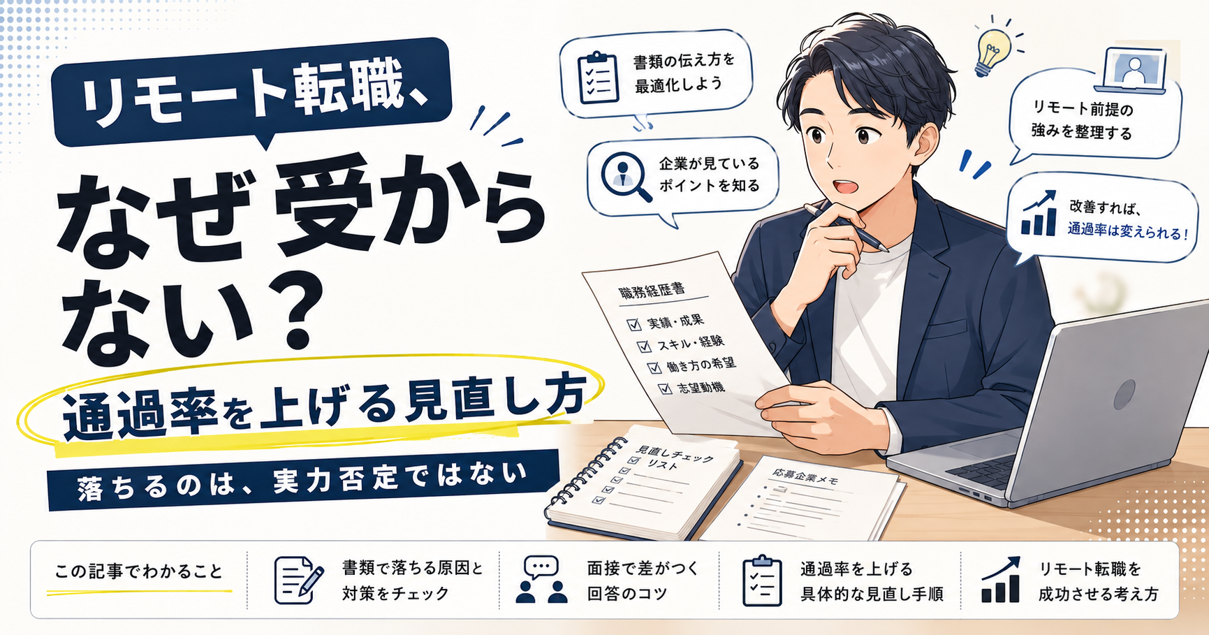 リモート転職で受からない…よくある理由と、通過率を上げる見直し方