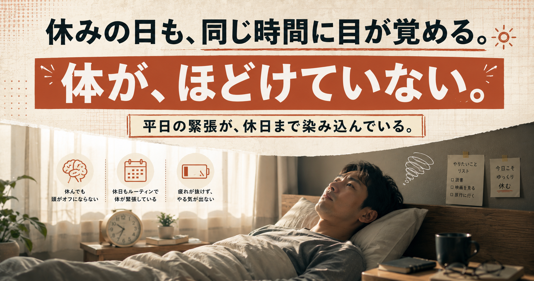 休みの日の朝も、目覚ましがないのに同じ時間に目が覚める。
