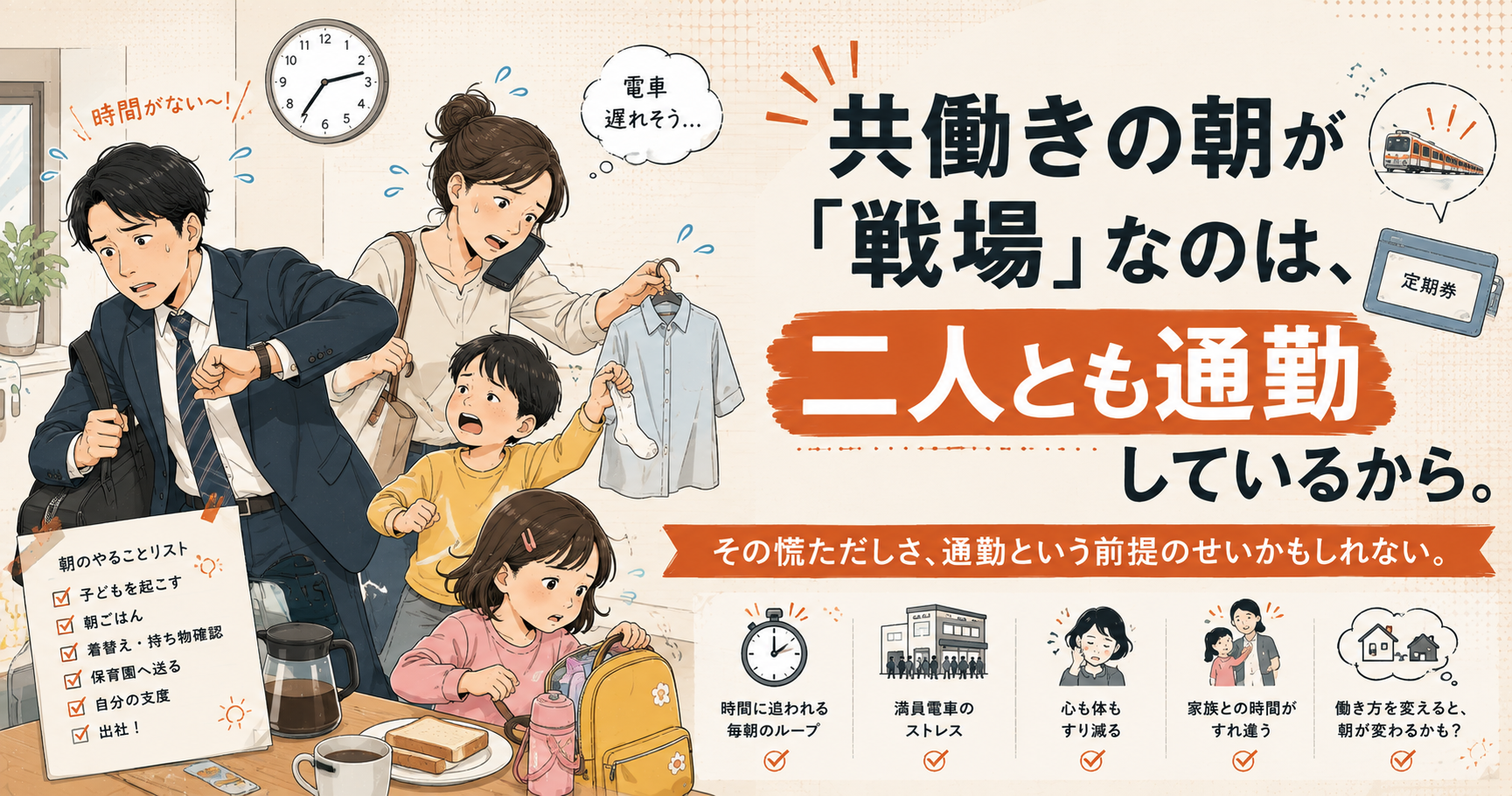 共働きの朝が「戦場」なのは、二人とも通勤しているからかもしれない。