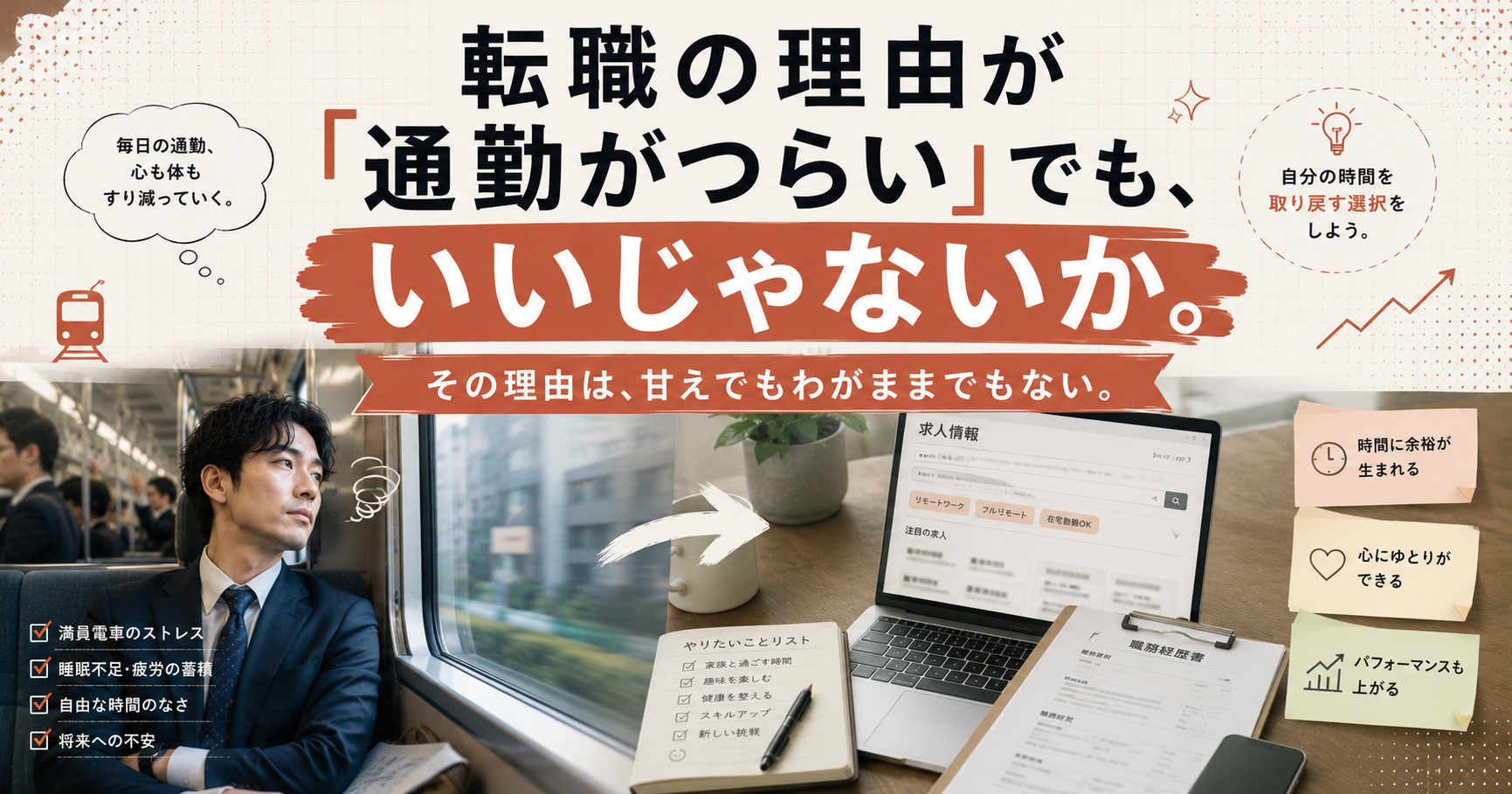 転職の理由が「通勤がつらい」でも、いいじゃないか。