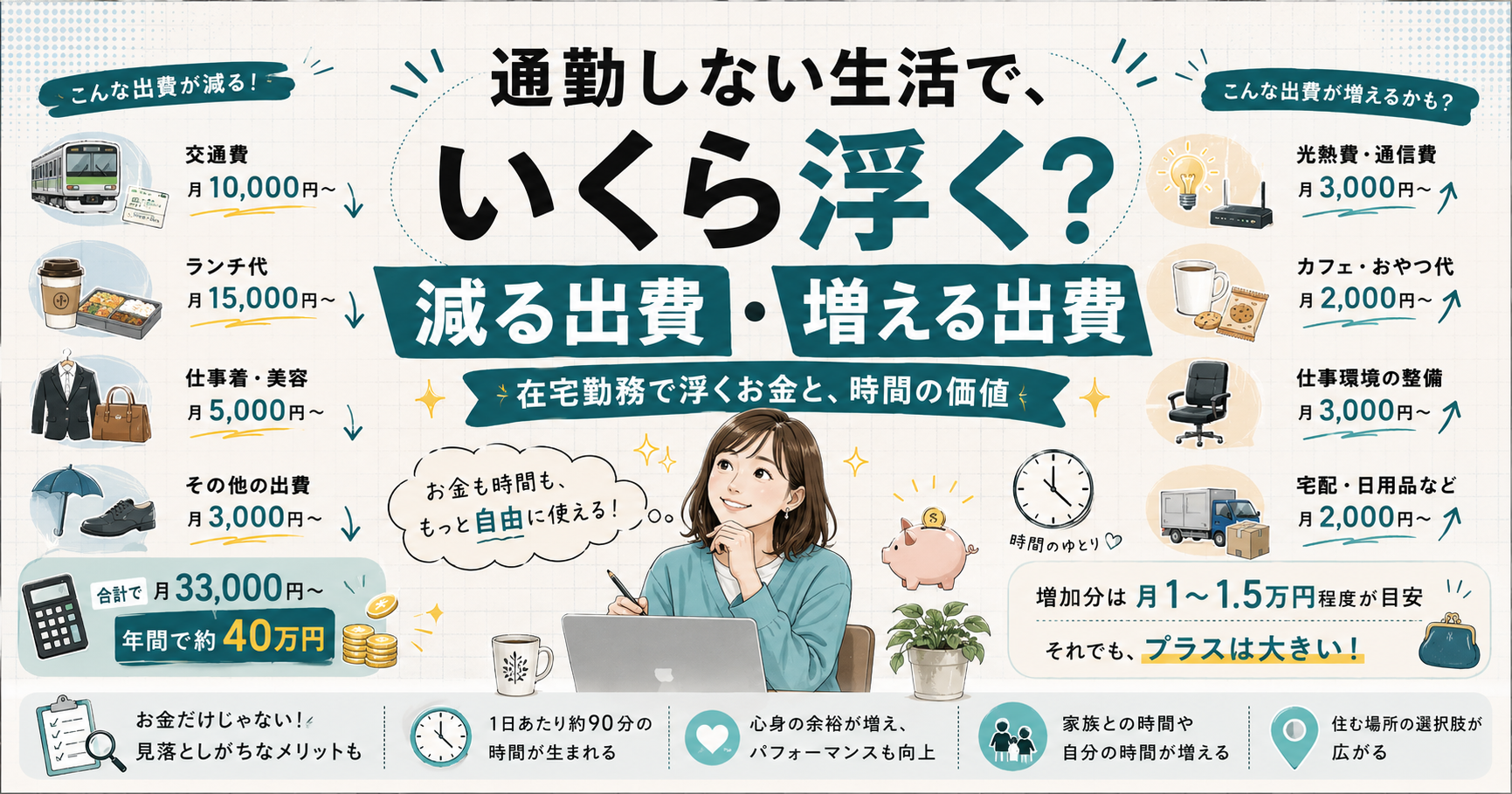 通勤しない生活で、年間いくら浮く?在宅勤務で減る出費と時間の価値