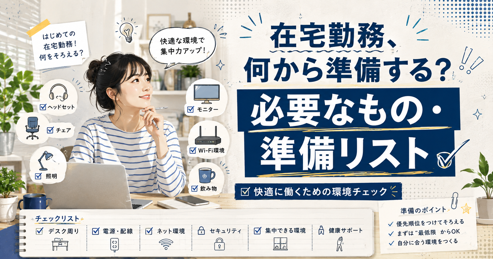 在宅勤務を始めるときに必要なもの・準備リスト|快適に働くための環境チェック