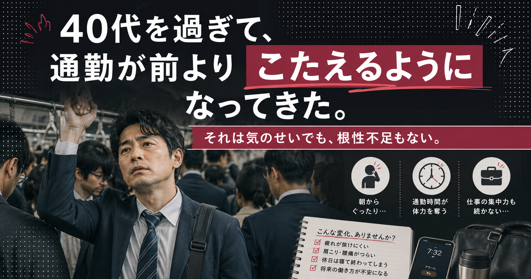 40代を過ぎて、通勤が前よりこたえるようになってきた。