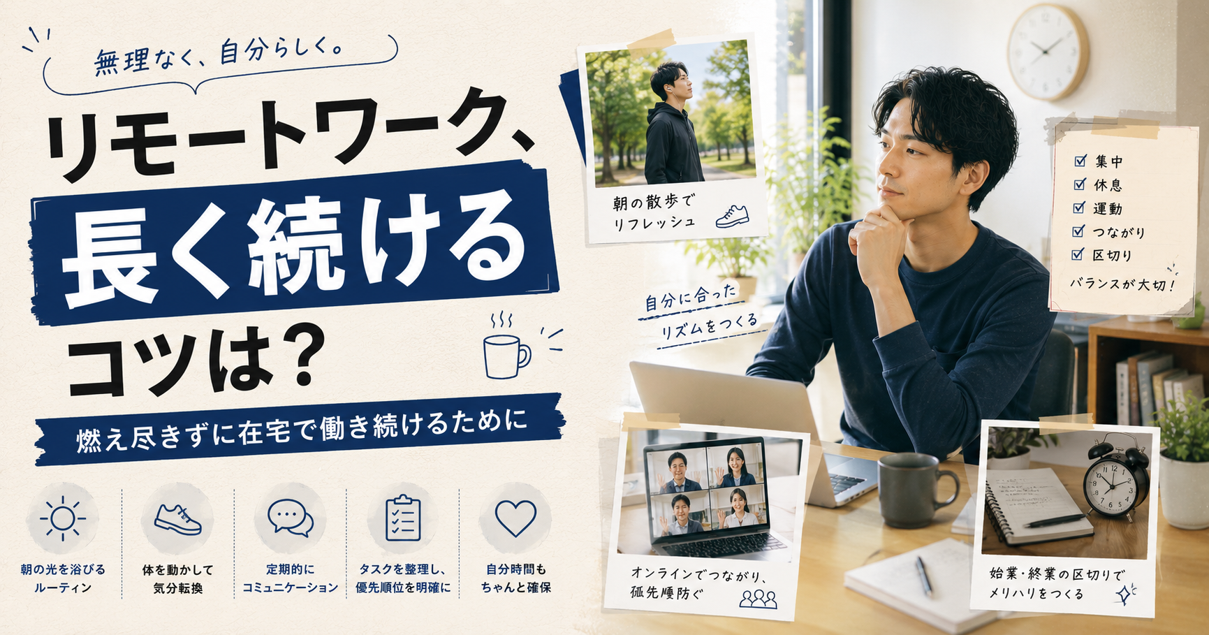 リモートワークを長く続けるコツ｜燃え尽きずに在宅で働き続けるために