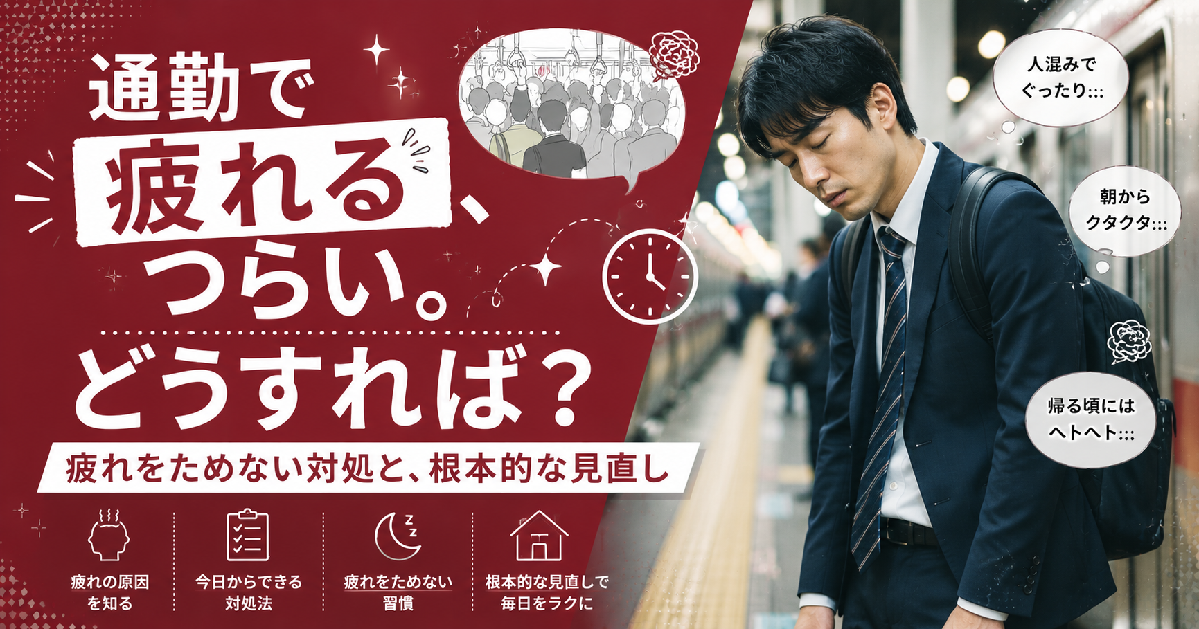 通勤で疲れる・つらいのはなぜ?疲れをためない対処と、根本的な見直し