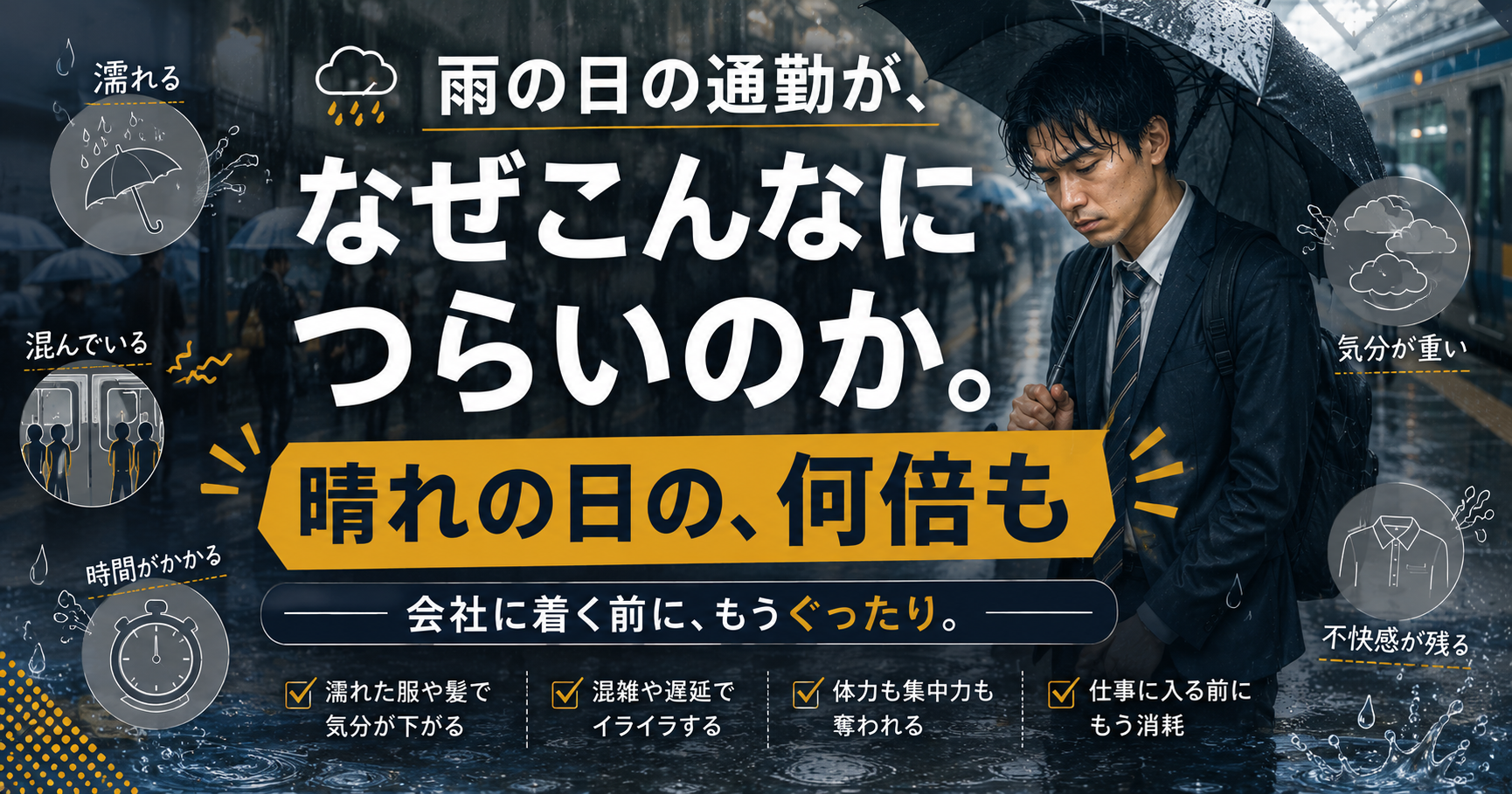雨の日の通勤が、晴れの日の何倍もつらいのはなぜか。
