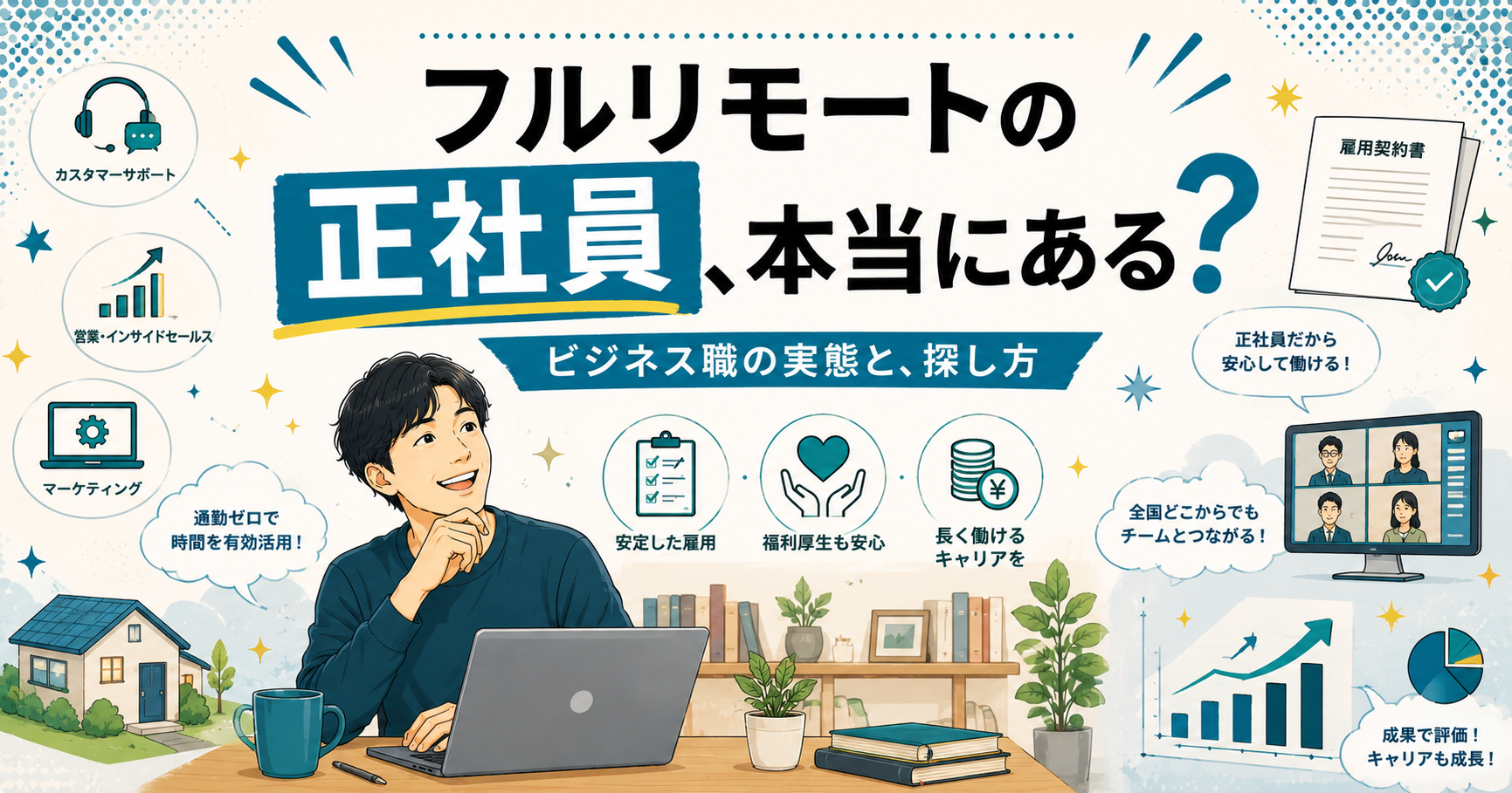 フルリモートの正社員は本当にある?ビジネス職の実態と探し方