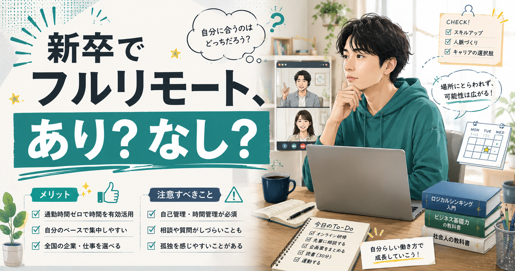 新卒・第二新卒でフルリモートの会社に入るのはあり?メリットと注意点