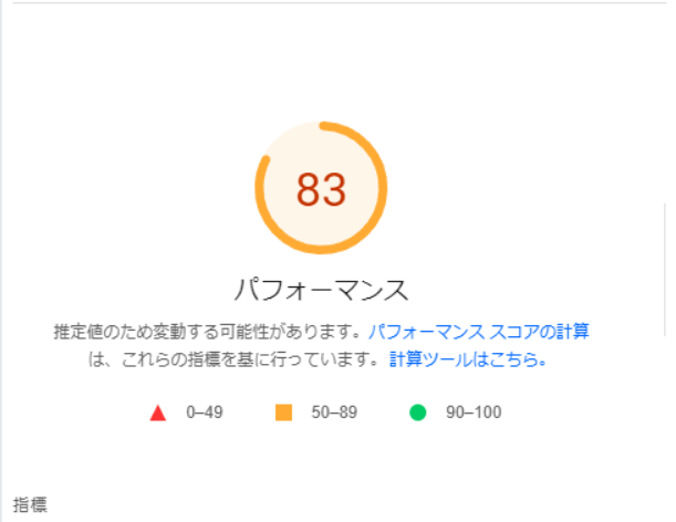 PageSpeed Insightsのスコア画面