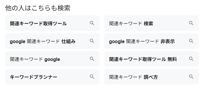 検索結果ページに表示された関連キーワード