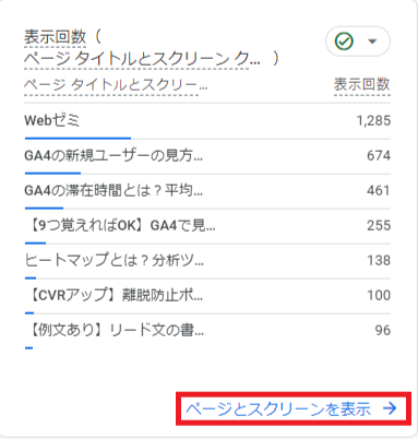 GA4の表示回数の確認方法。