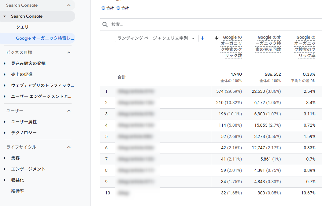 GA4のGoogle検索オーガニックレポート