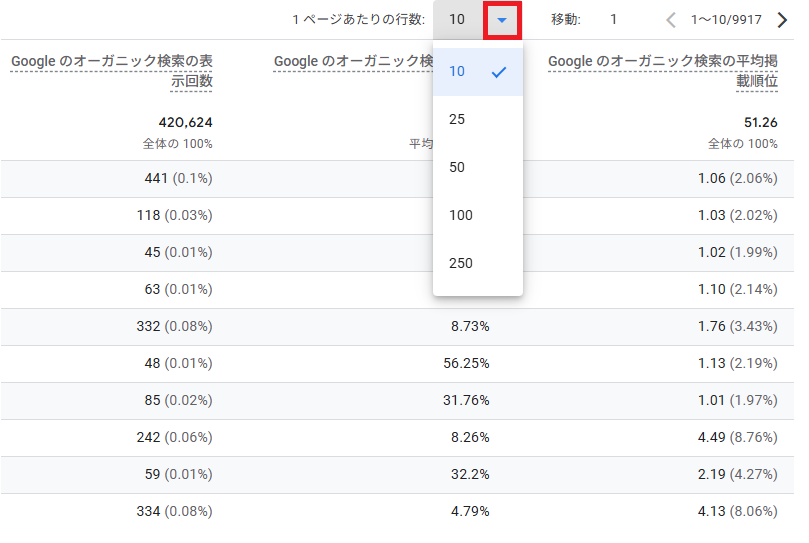 検索キーワードの表示範囲を変更する方法