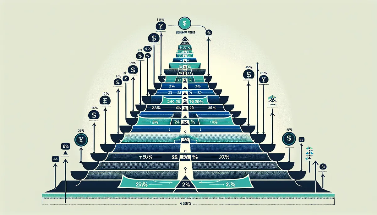 レーマン方式の成功報酬計算イメージ：取引金額に応じて料率が段階的に下がる仕組みの概念図