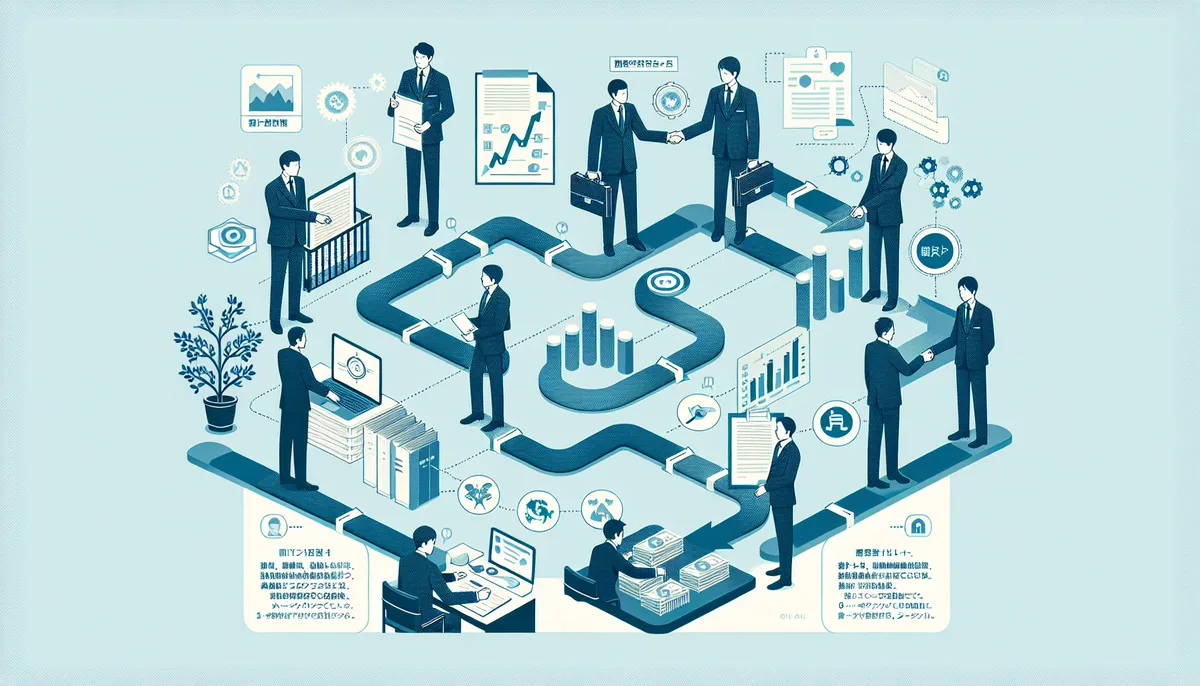 M&Aプロセスの流れイメージ：相談から成約までの各ステップを示す概念図