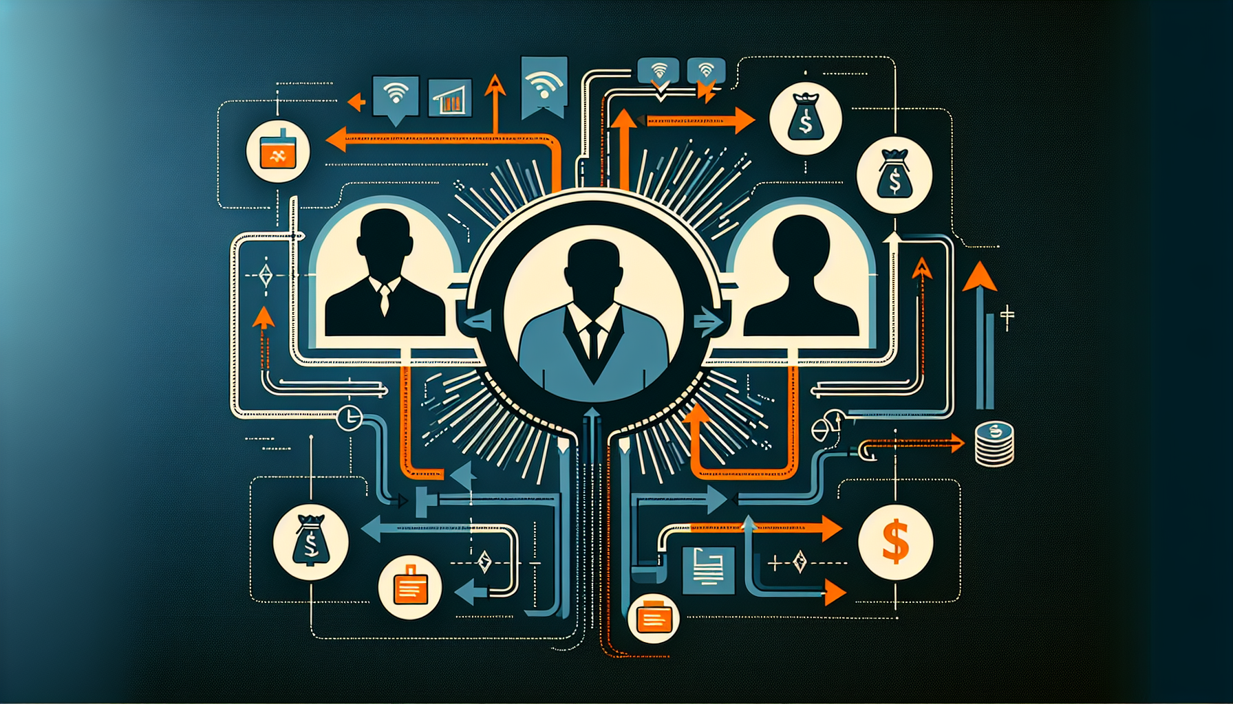 M&A仲介の両手取引構造を示す図解（売り手・仲介会社・買い手の関係性）