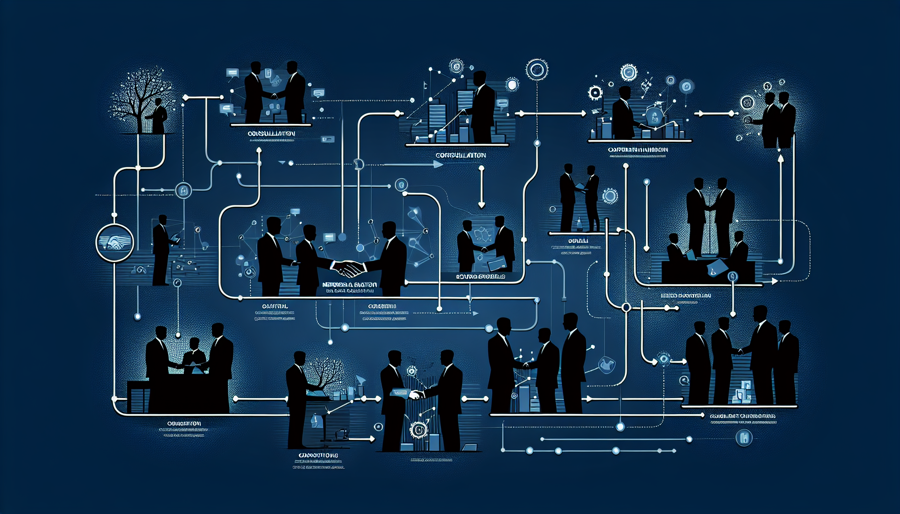 M&Aの相談から成約までのプロセスフロー図