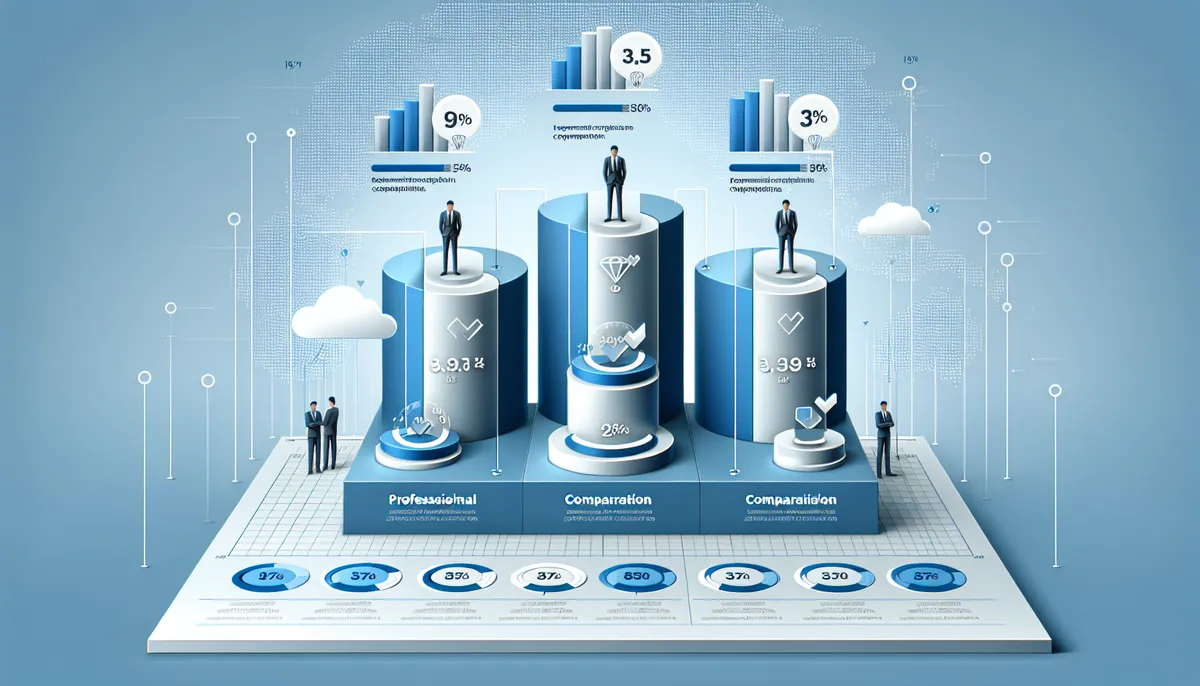 大手M&A仲介会社の手数料比較イメージ：各社の算定方式と最低報酬額を比較する概念図