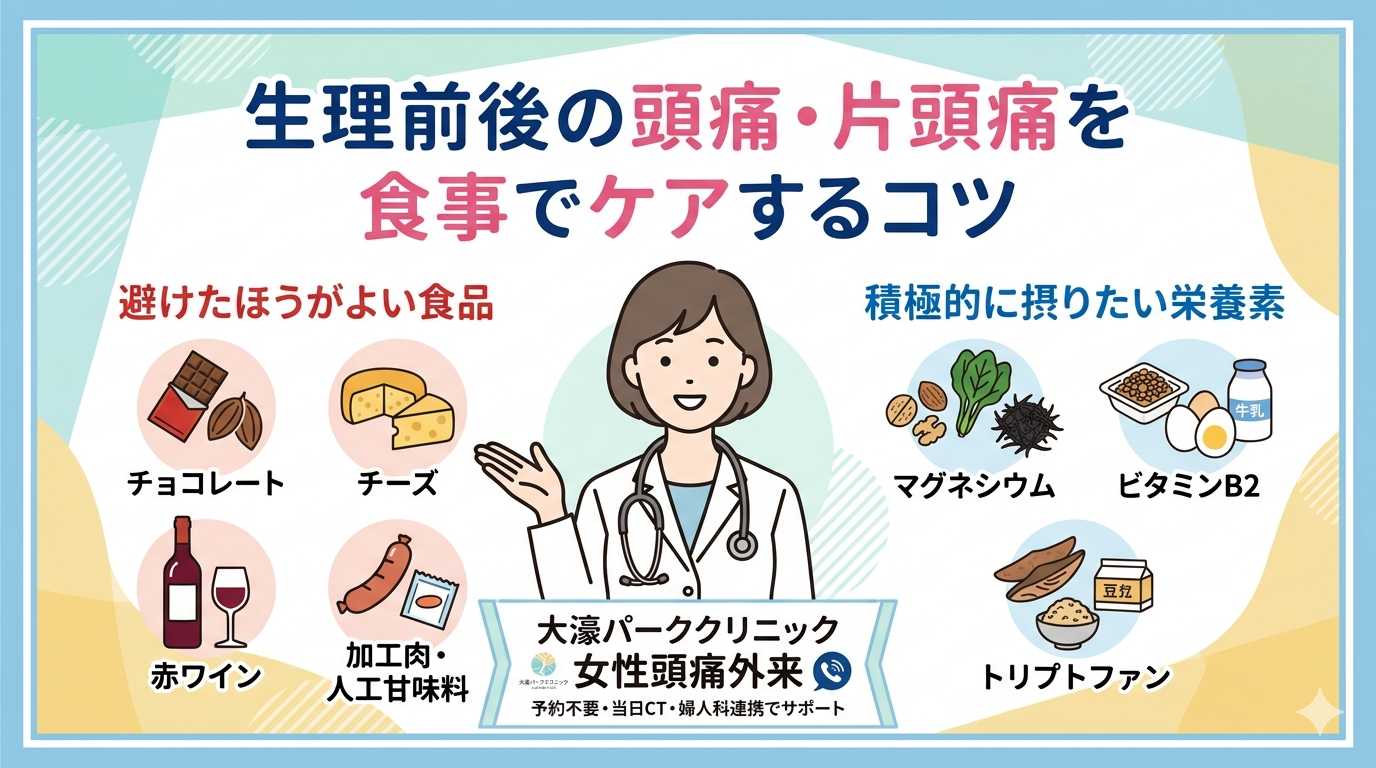 【医師監修】生理前のひどい頭痛とチョコレートの関係は？月経時の食事の注意点と当院の女性頭痛外来のご案内