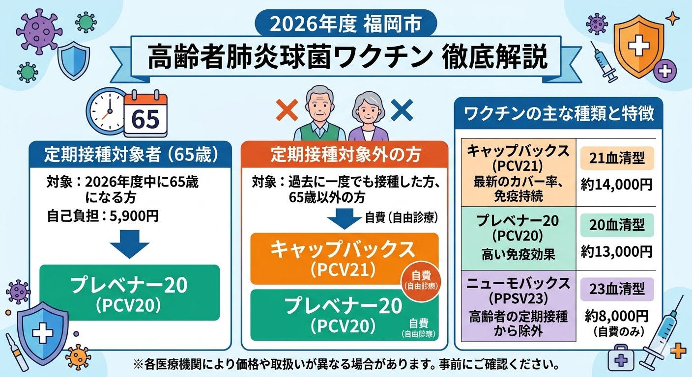  「福岡市で選ぶキャップバックス等　肺炎球菌ワクチン3種比較表」
