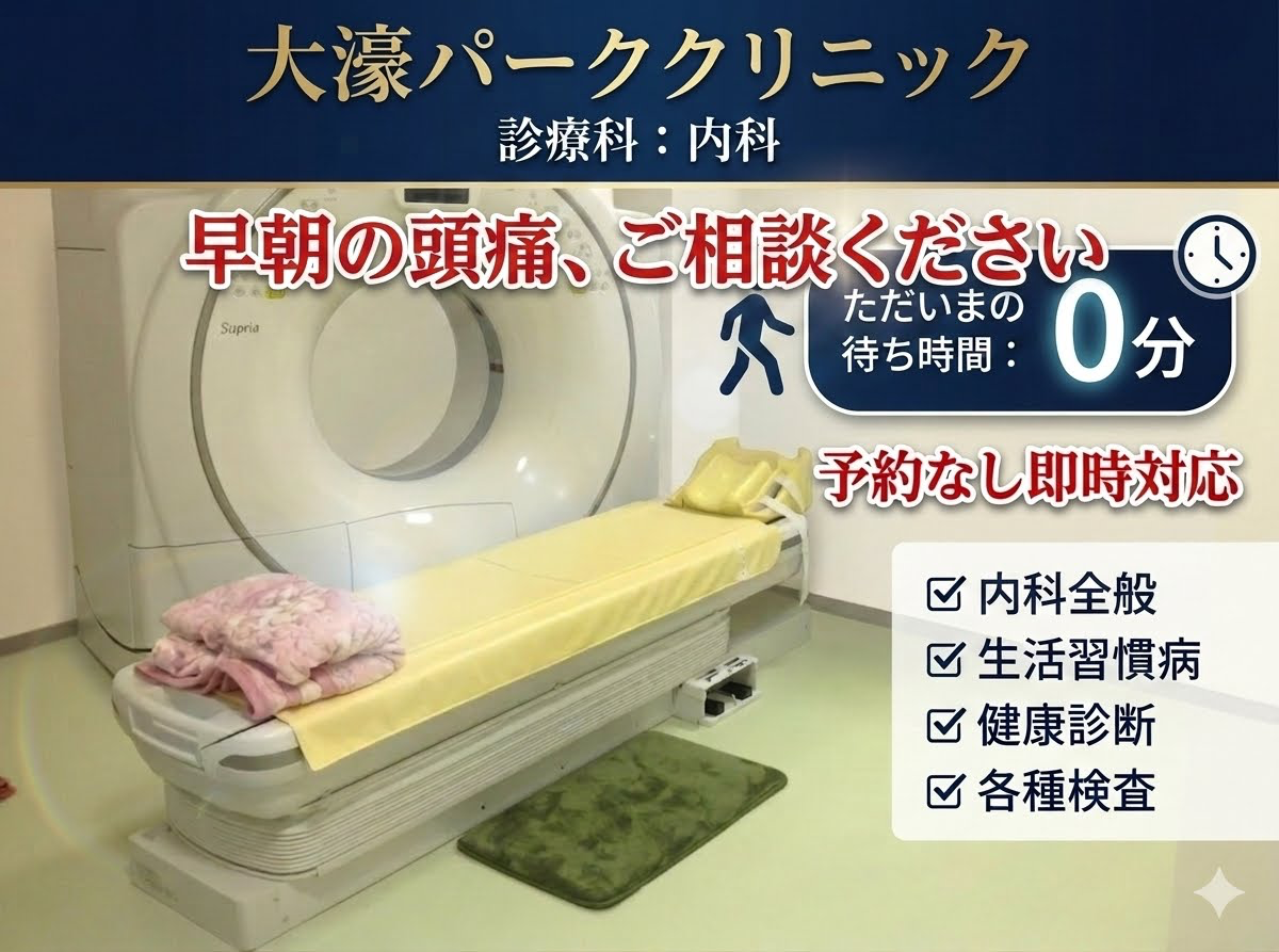 【福岡市】朝起きた時の頭痛の原因は？夜間や早朝に目が覚める頭痛と脳腫瘍などの危険な病気・即日CT検査を頭痛外来