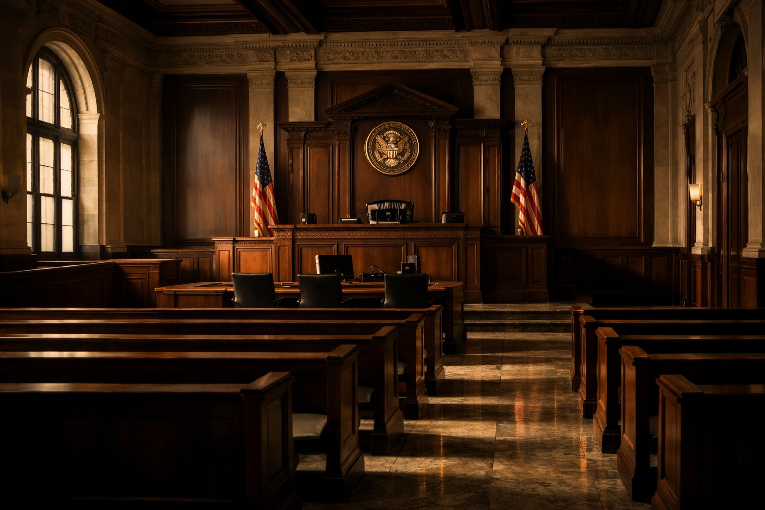 US District Court courtroom in Washington where the injunction hearing took place
