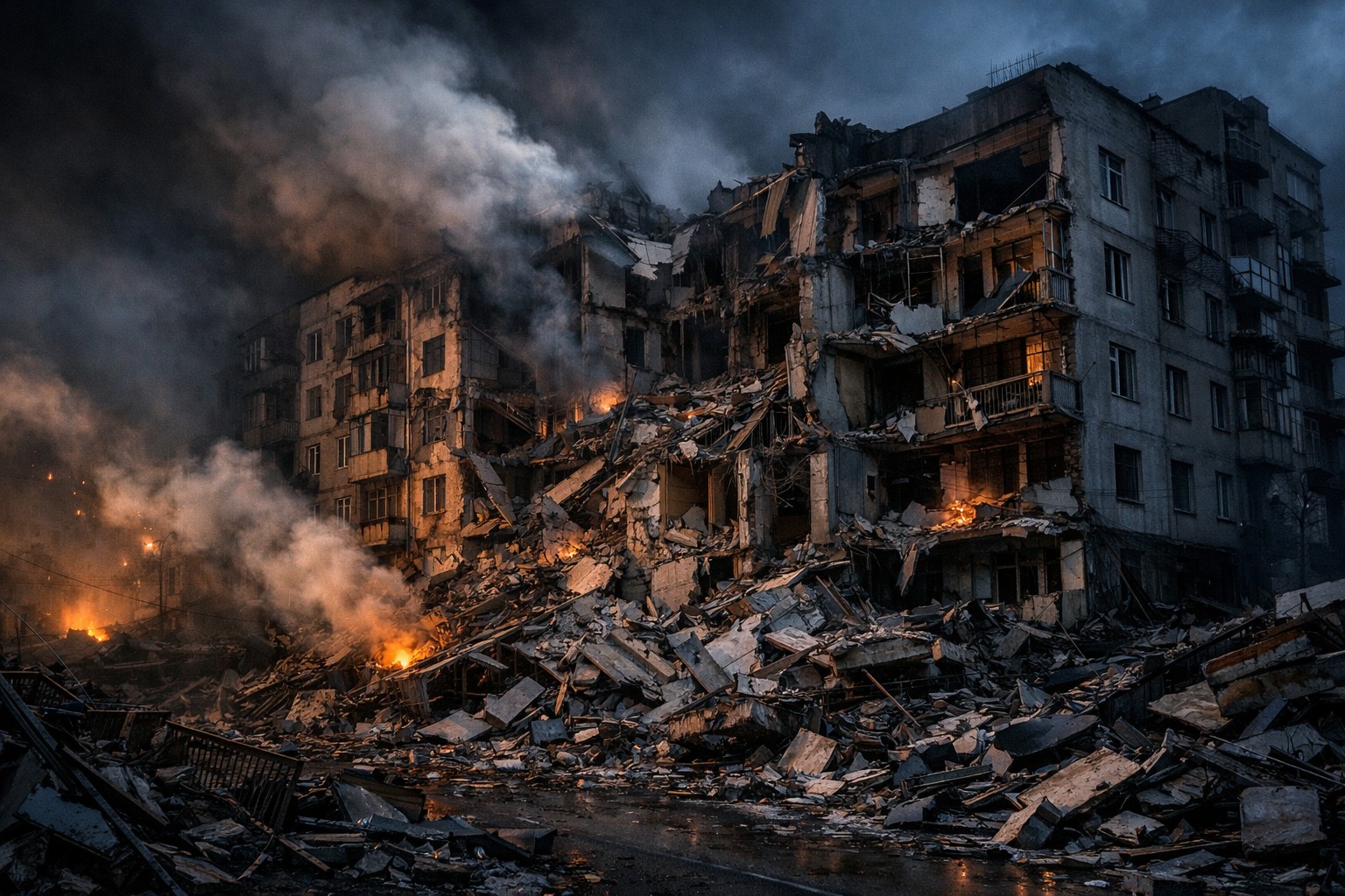 Emergency workers and firefighters at a damaged residential building in Kyiv after the overnight strike