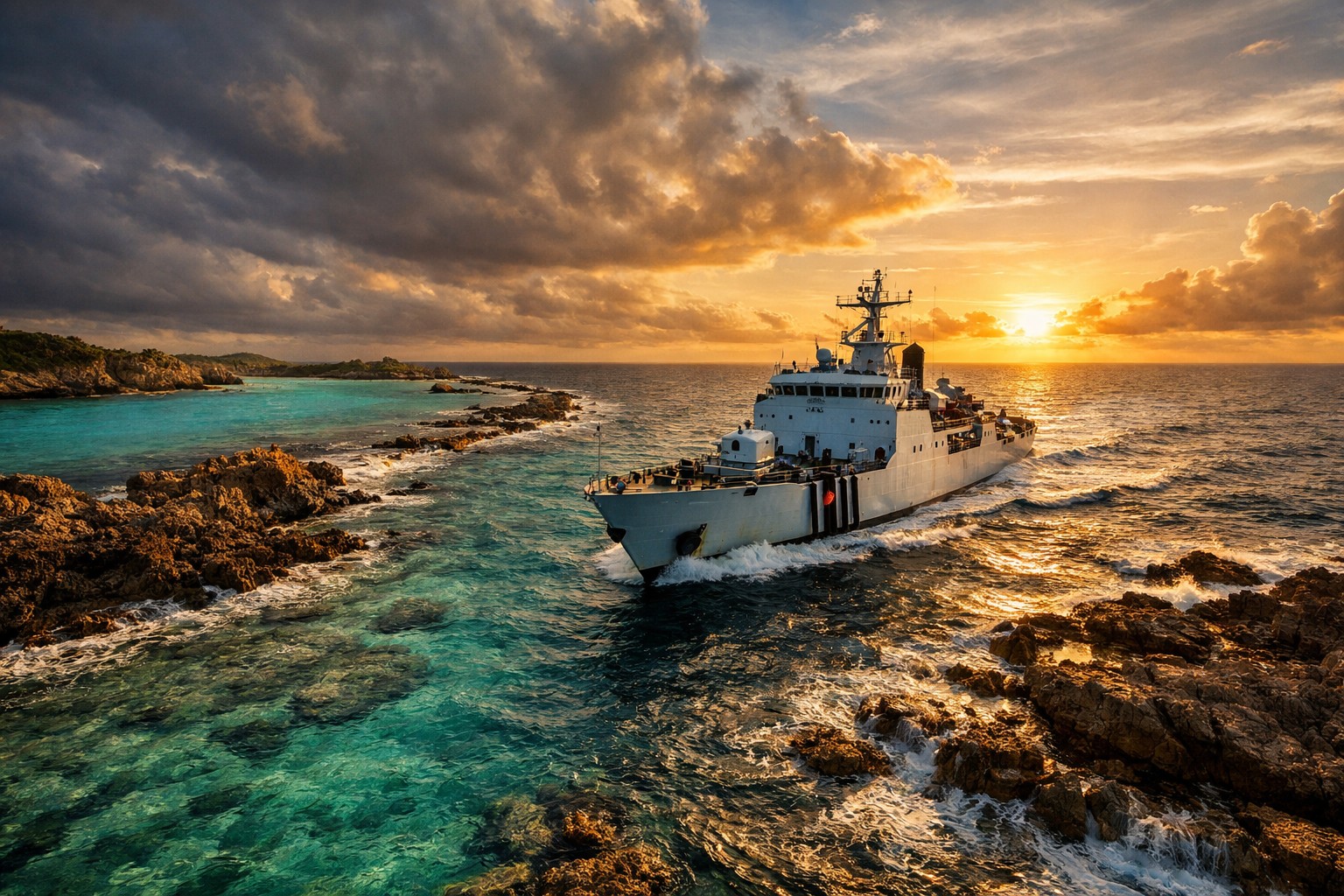 Chinese coast guard vessel conducting patrol near Scarborough Shoal lagoon entrance