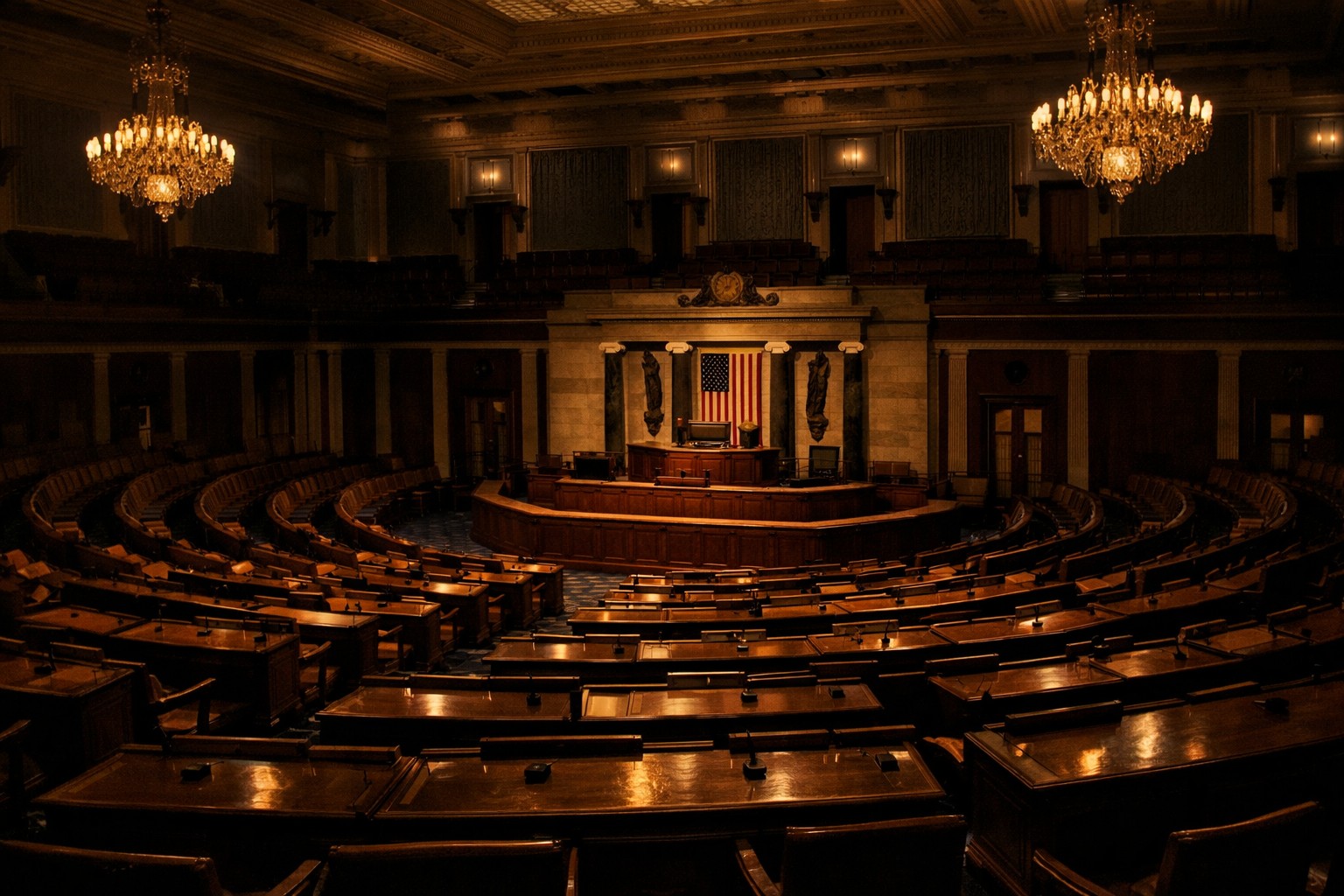 Wide shot of the House chamber showing members voting on the resolution