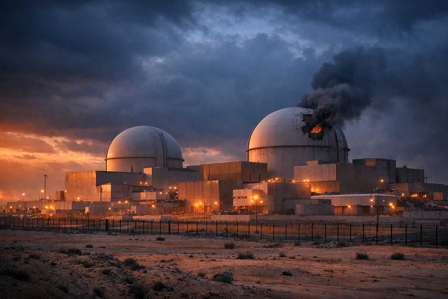 Exterior view of the Barakah nuclear power plant with reactor domes visible
