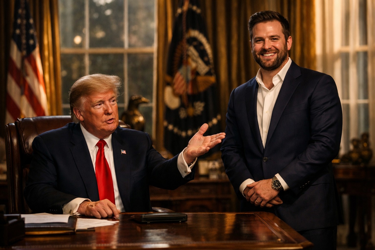President Trump and Bill Pulte in the Oval Office during the appointment announcement