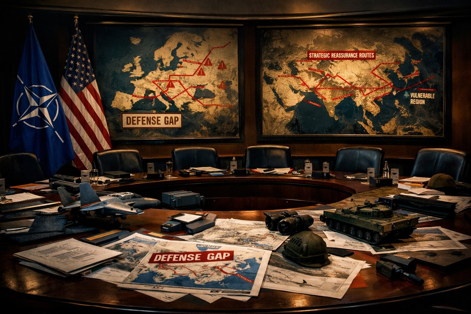 US and European officials in discussion at a NATO headquarters meeting