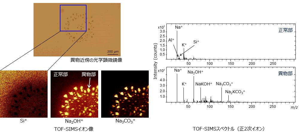 ガラス上付着物のTOF-SIMS定性分析