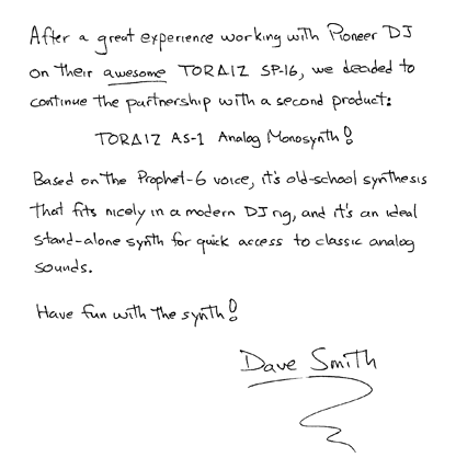 TORAIZ AS-1 Dave Smith note