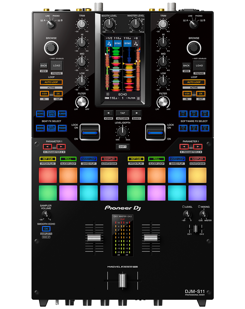 DJM-S11 - Mesa de mistura DJ de scratching de 2 canais com ecrã