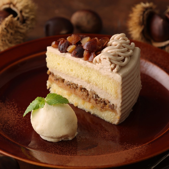 栗のショートケーキ バニラアイス添え