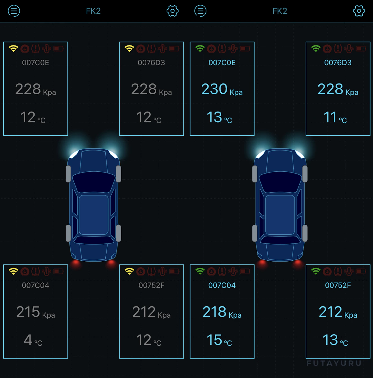 太平洋工業株式会社 TPMS PMC-0001 アプリ画面