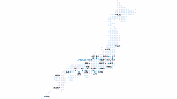 コマニーの国内27拠点を示した日本地図