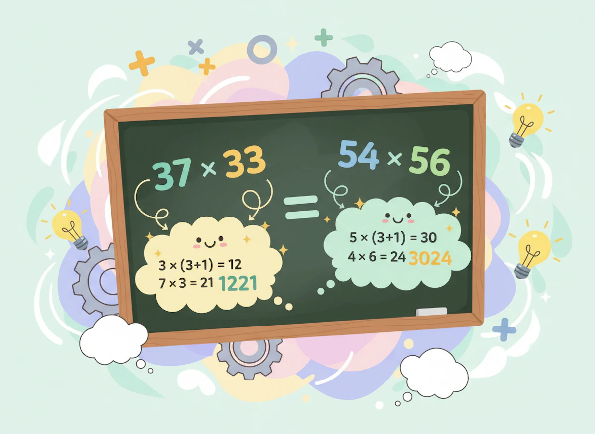 10の位が同じで一の位の和が10の掛け算を簡単に解く計算方法